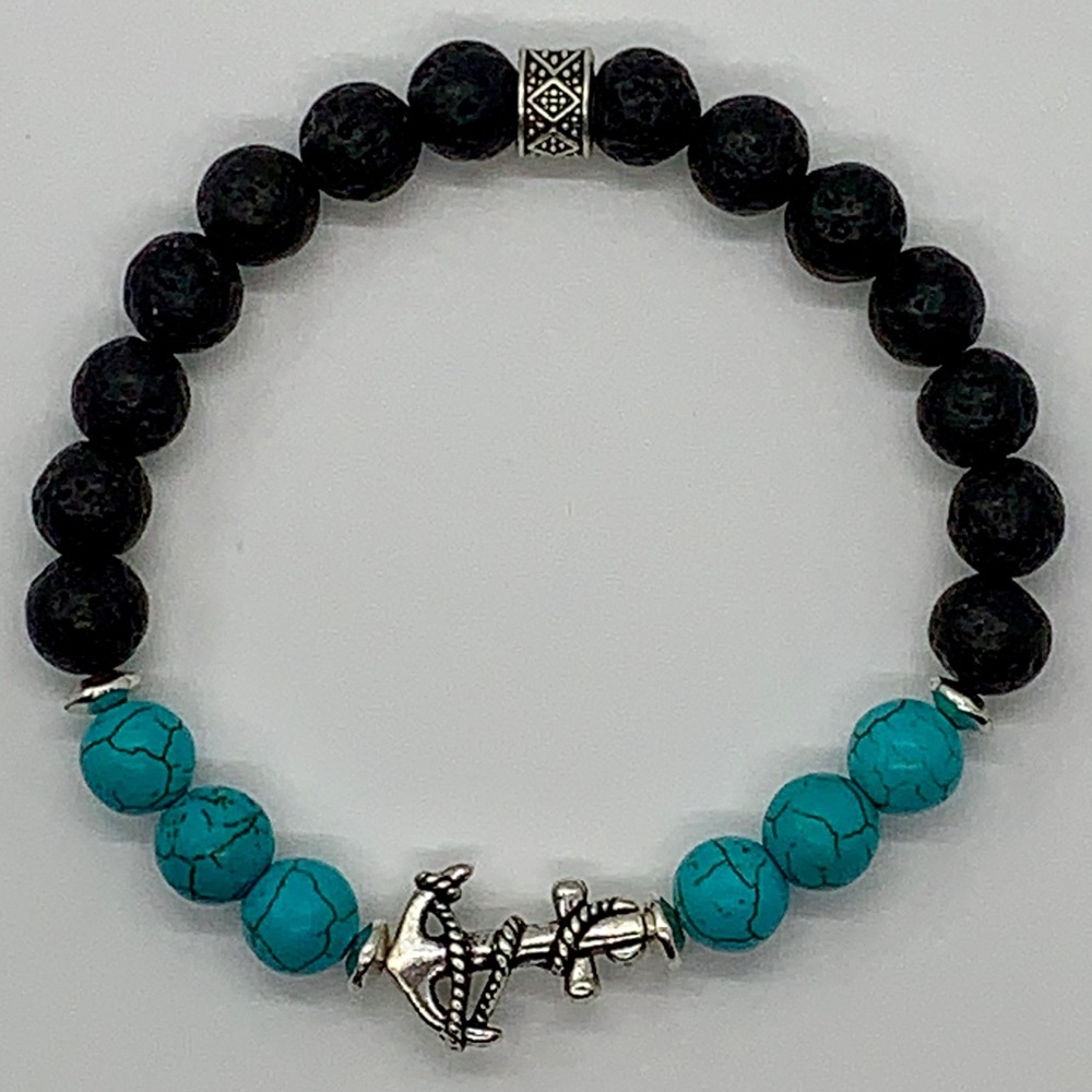 Turquoise & Lava stones anchor beaded bracelet - Picture 3 of 3